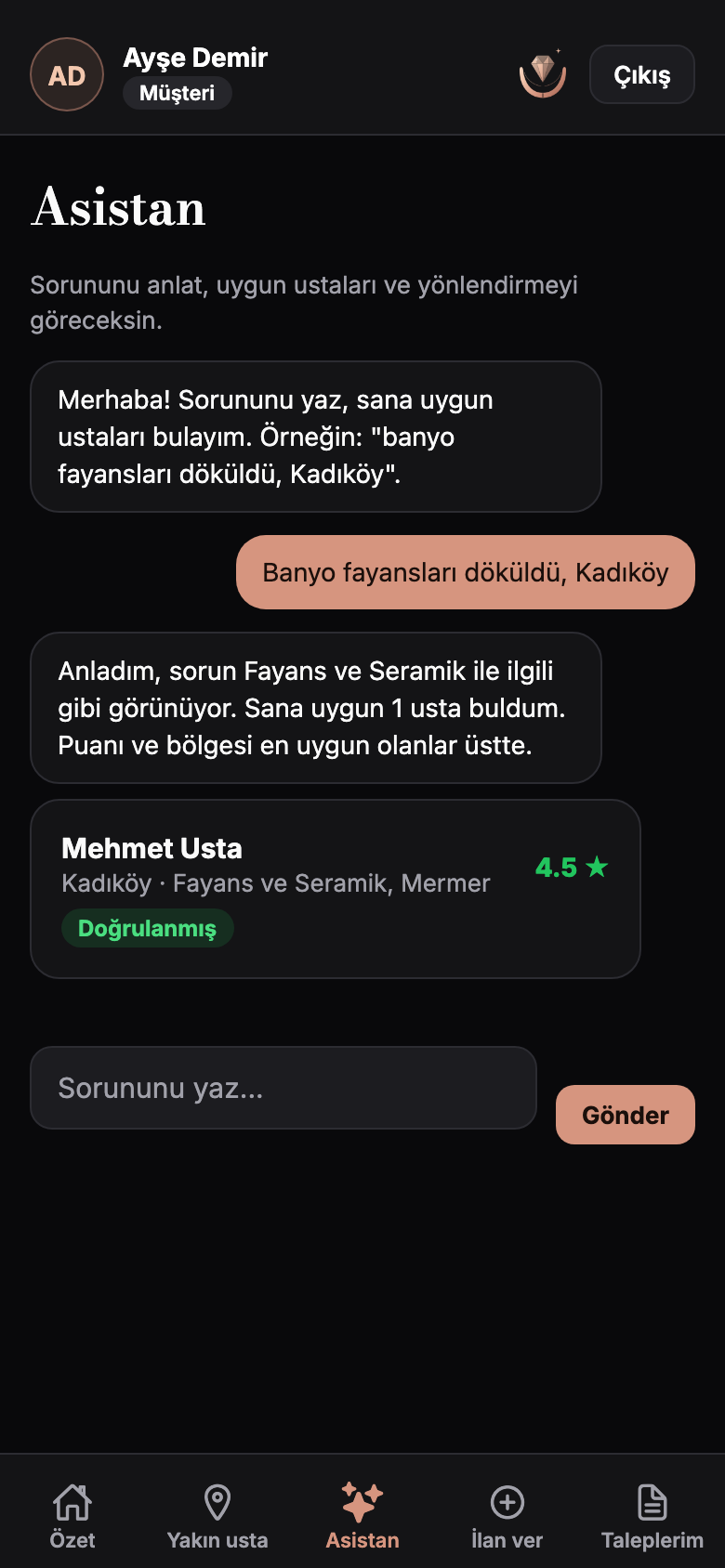 Yapay zekâ asistanı ekranı